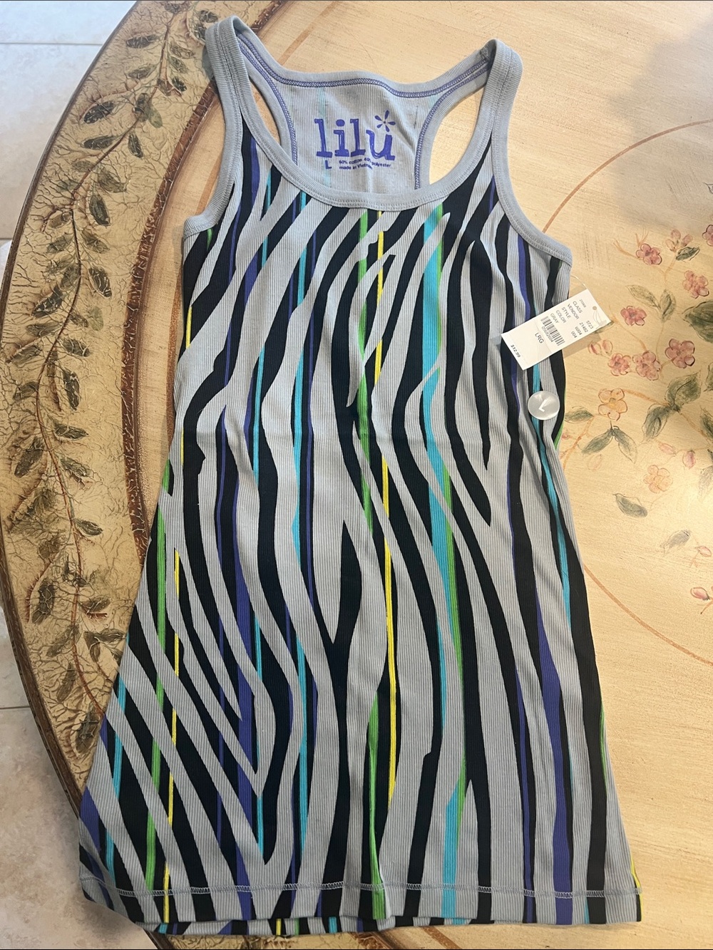 Lilu Gray Racerback Tank with Multicolor Stripes (Pacsun) size L